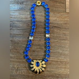 Vintage C.L.B shell gold blue jewel necklace.